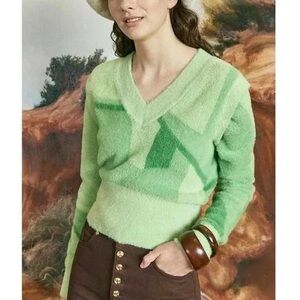 House of Sunny Sweater Vest Long Detachable Sleeves Abstract Fuzzy Green 4